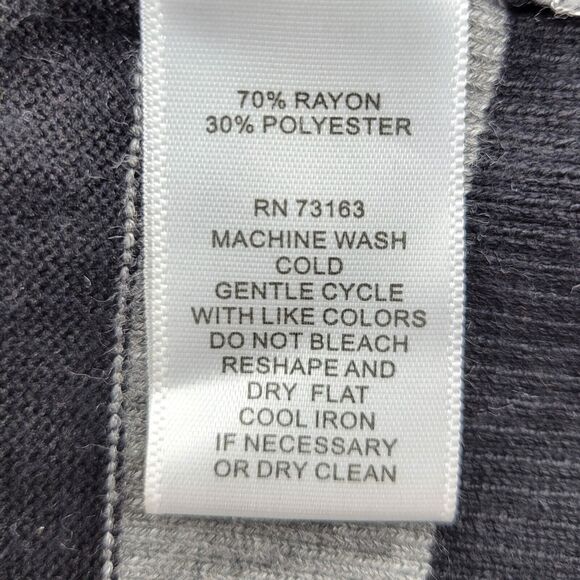 Pointelle Cardigan Women's Large Gray Black Open Front Striped Office Layer - Picture 6 of 6